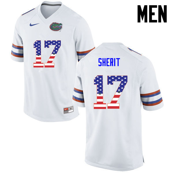Men Florida Gators #17 Jordan Sherit College Football USA Flag Fashion Jerseys-White - Click Image to Close